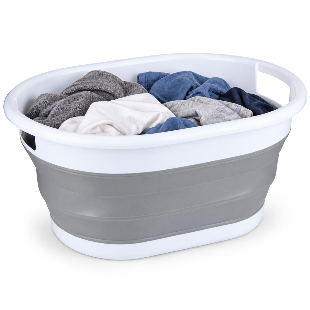Cesto Portabiancheria Pieghevole in Silicone 38L con Maniglie Porta Biancheria 61.5x44x27cm